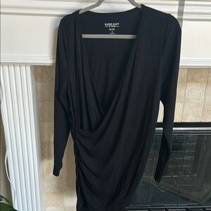 Plus Size Super Soft by Torrid Black Ruched Wrap Top with Cowl Neck